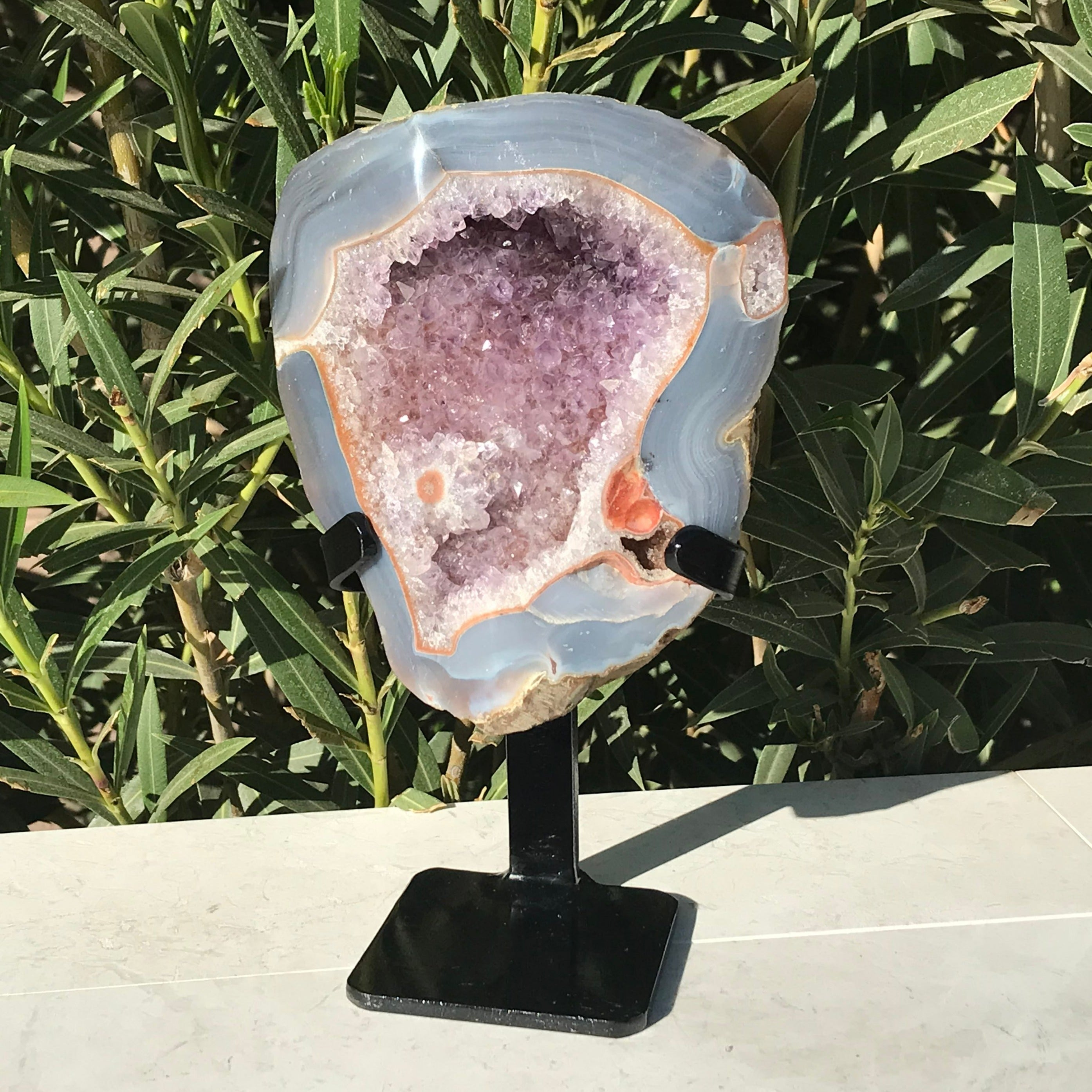 Floral Accented Lavender Amethyst Crystal Geode