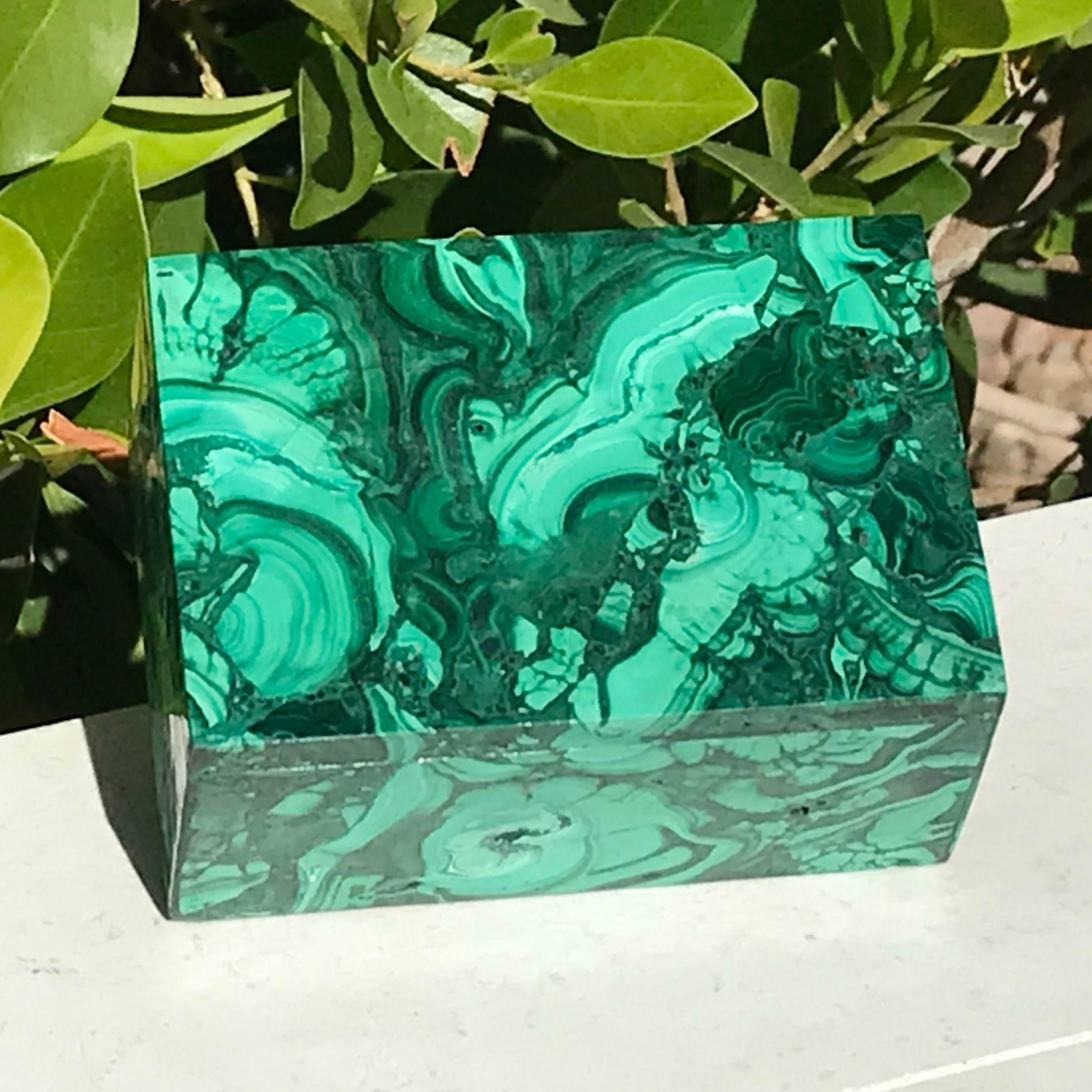 Handcrafted Lidded Malachite Box