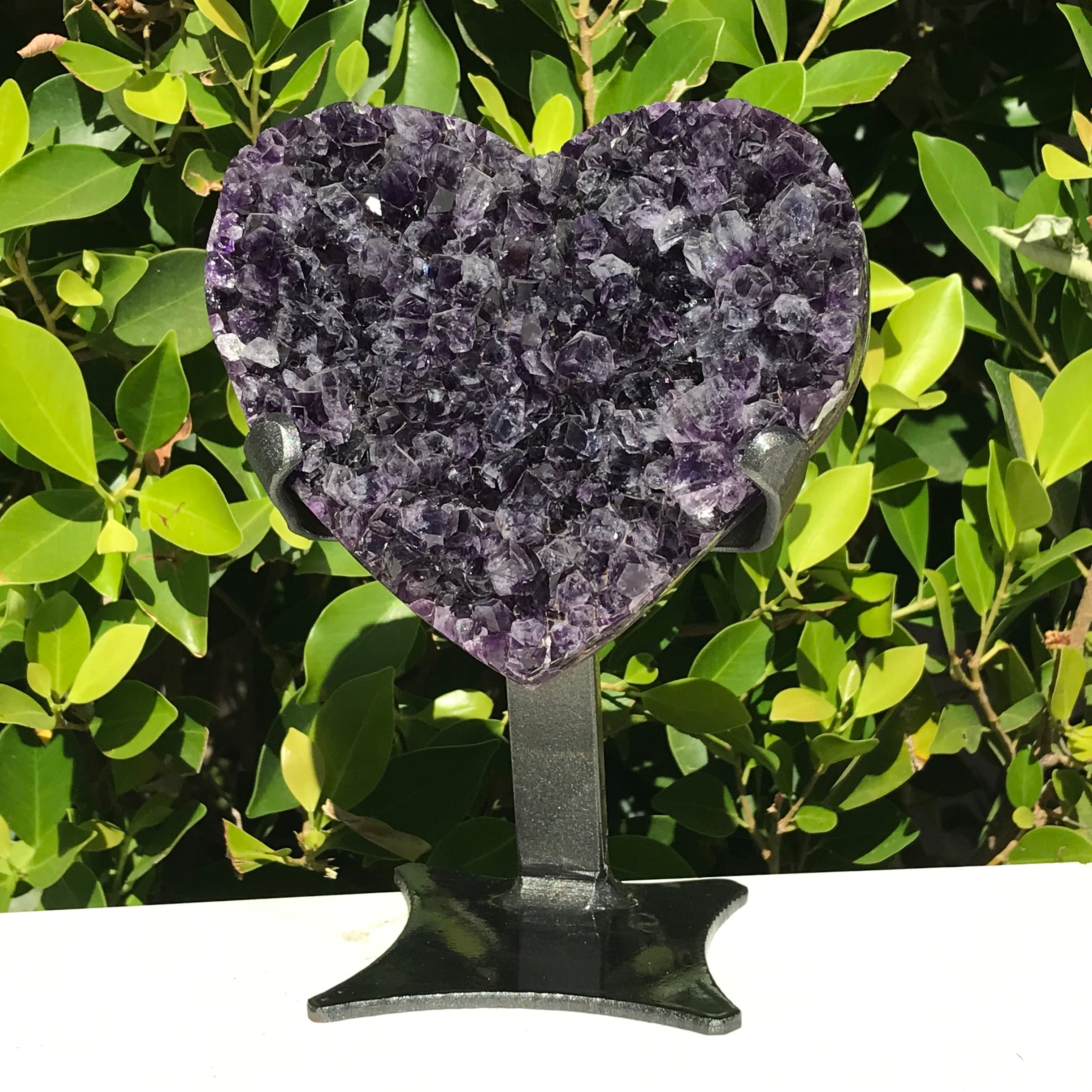 Standing Amethyst Crystal Faced Heart