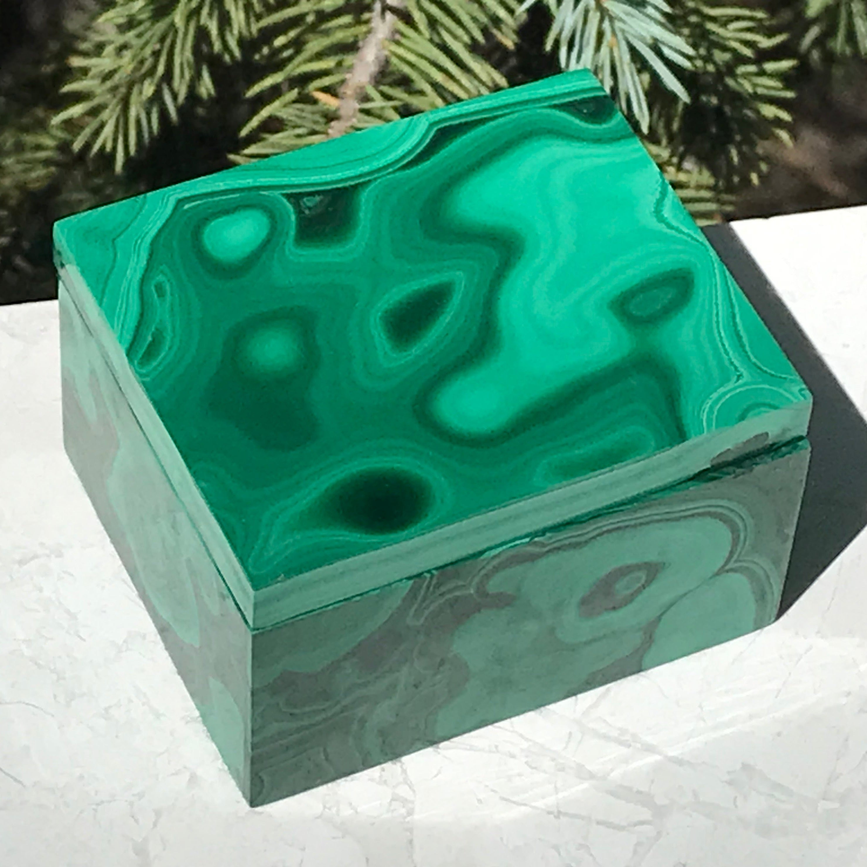 Green Swirled Malachite Jewelry Box