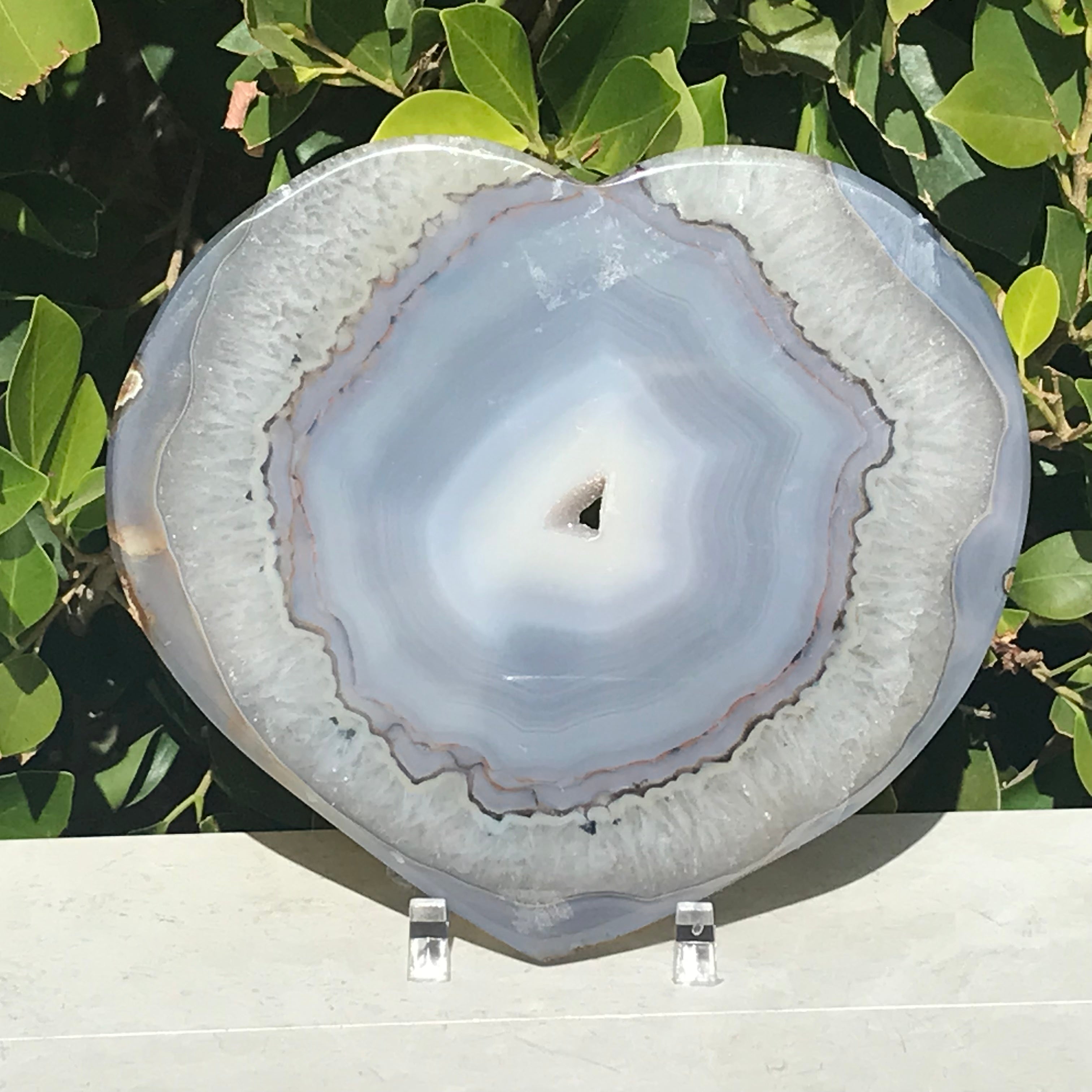 Translucent Blue Agate and Quartz Heart Slice
