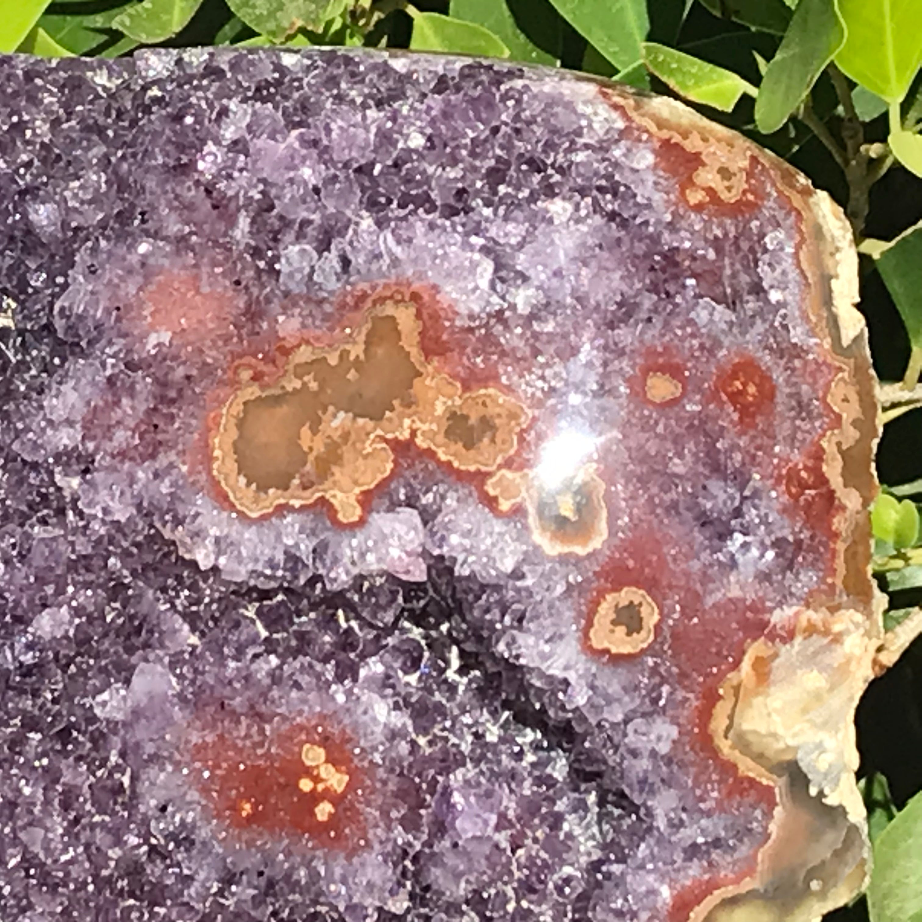 Ornate Red and Orange Agate Embellished Amethyst Plate