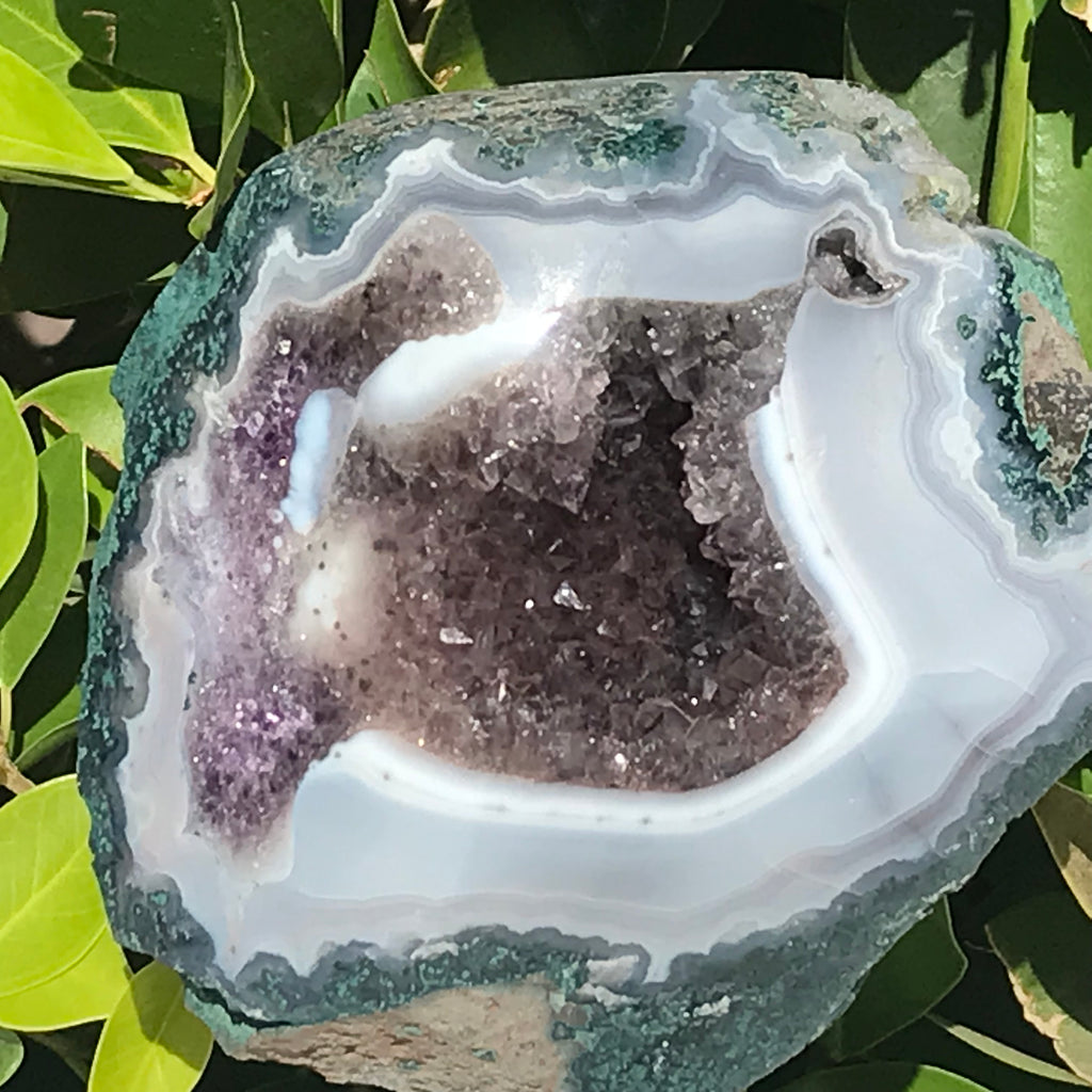 Standing Light Blue Agate and Amethyst Geode