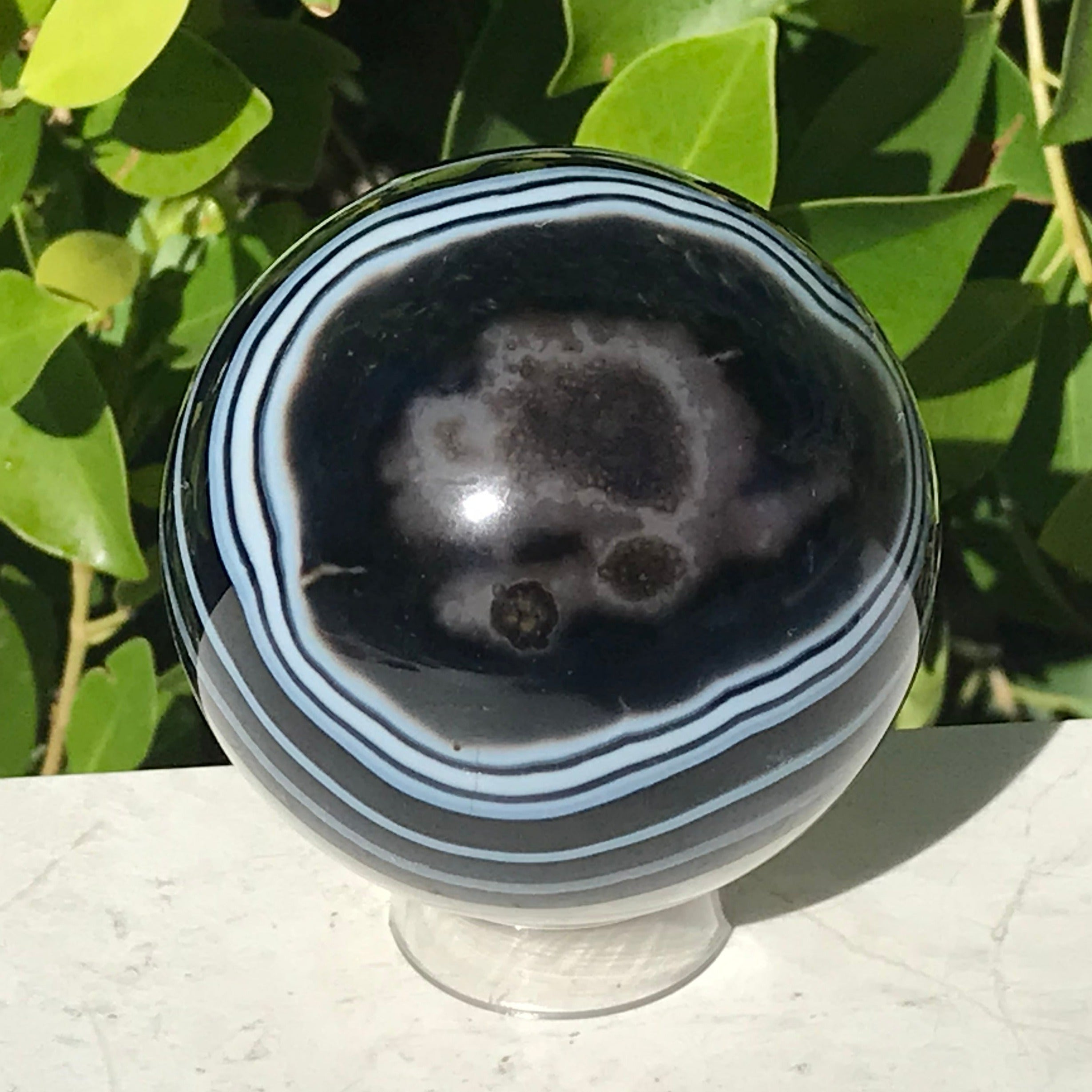 Banded Agate and Quartz Crystal Sphere