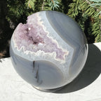 Scalloped Banded Agate and Amethyst Sphere
