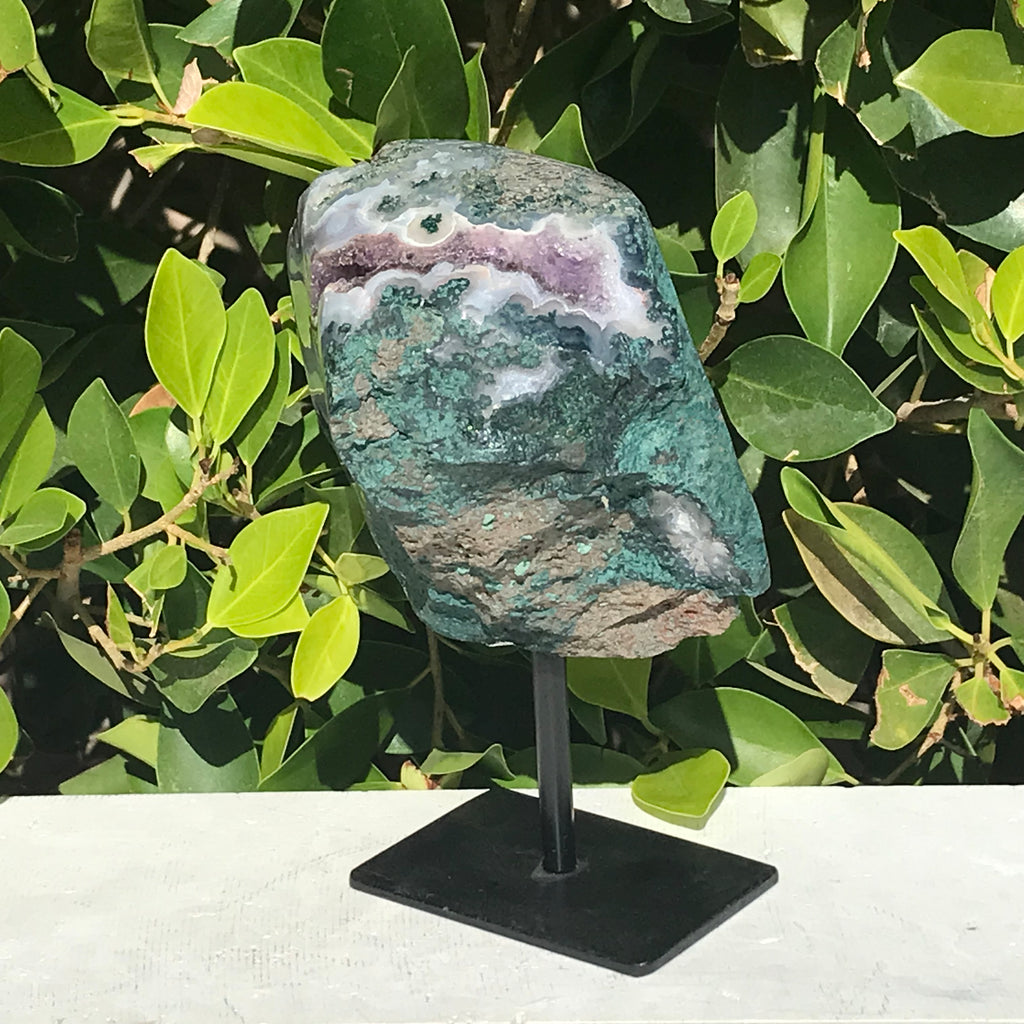 Standing Light Blue Agate and Amethyst Geode