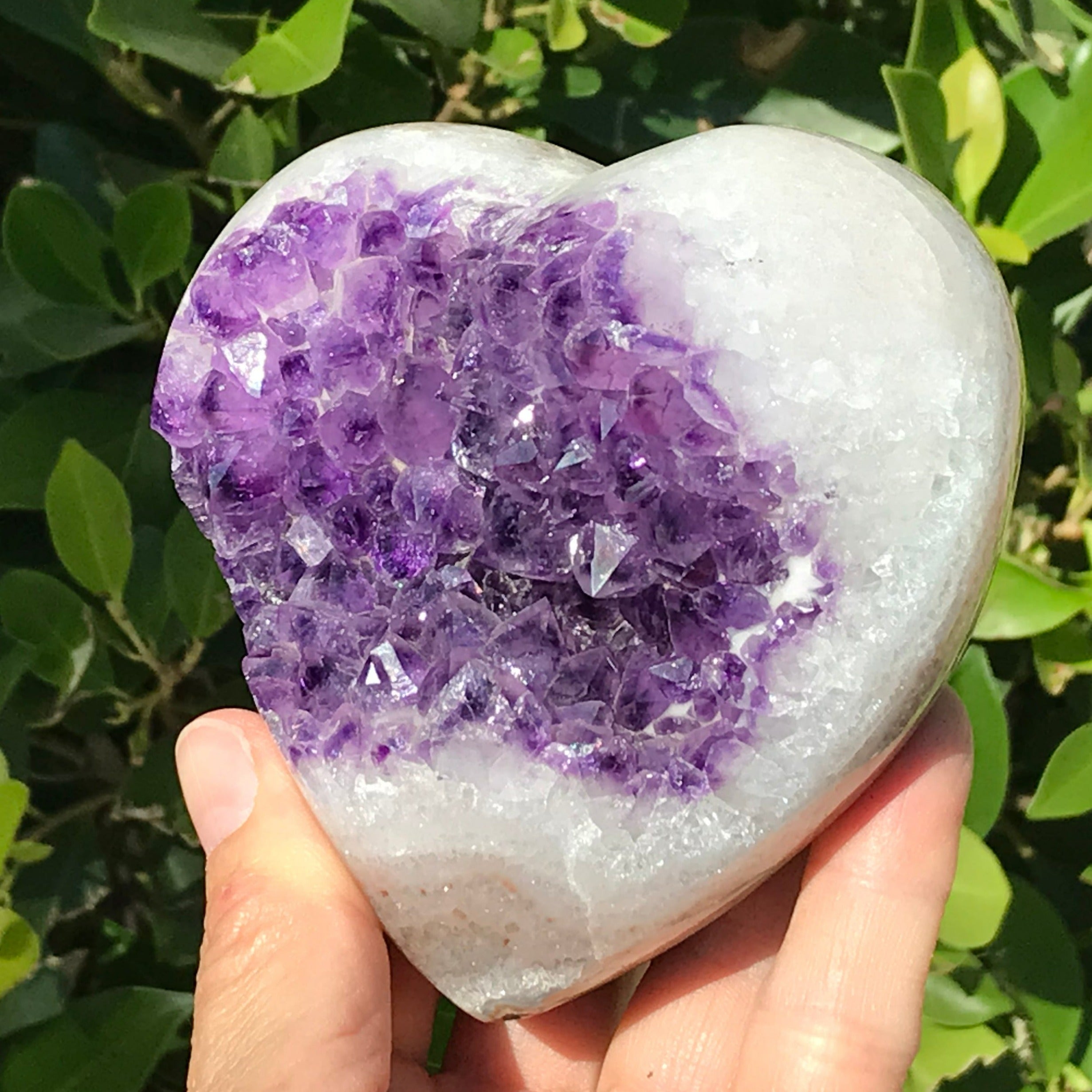 Heart Shaped Brazilian Agate with Large Amethyst Crystals