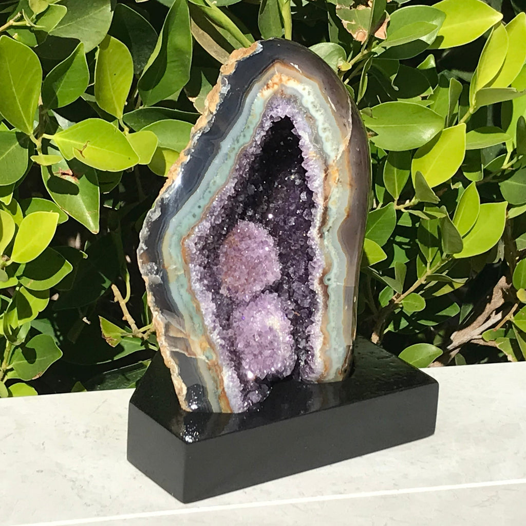 Polished Amethyst with Green Agate Geode