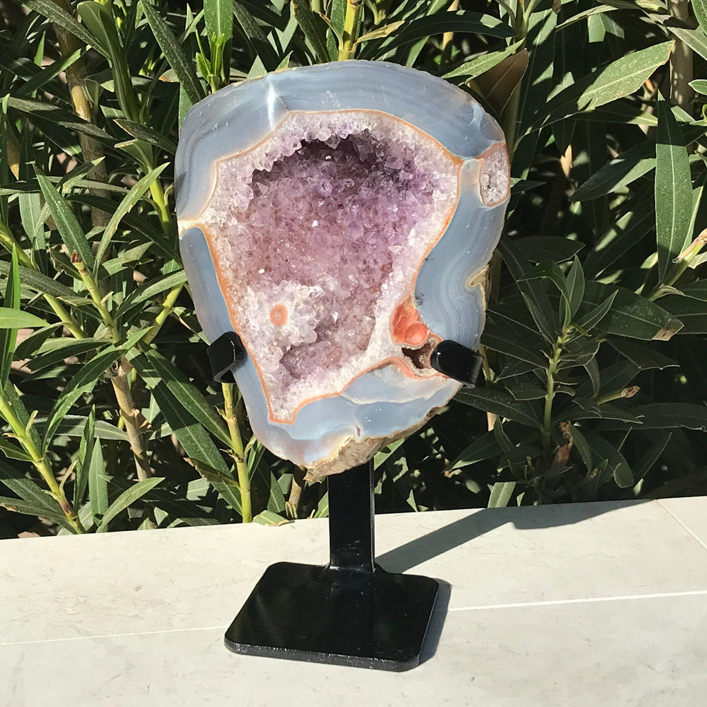 Floral Accented Lavender Amethyst Crystal Geode