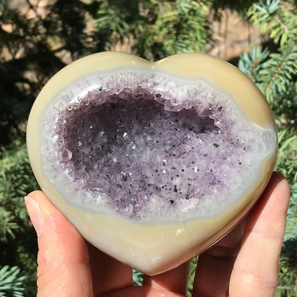 Yellow Agate Encased Amethyst Heart