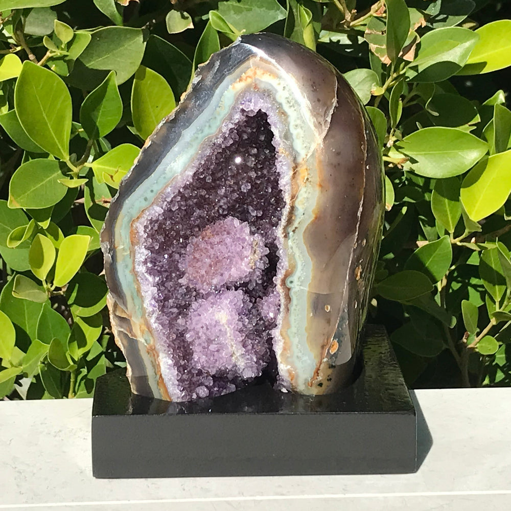 Polished Amethyst with Green Agate Geode