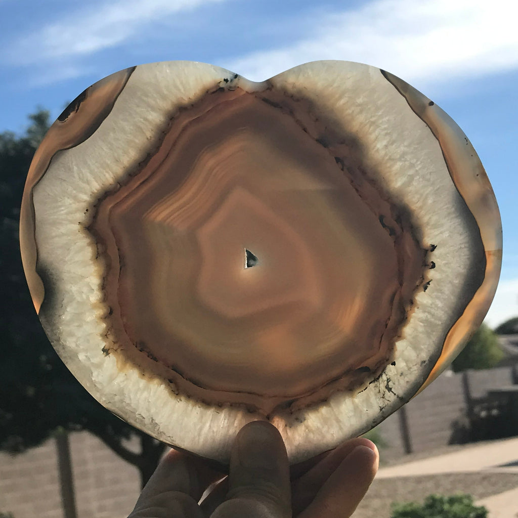 Translucent Blue Agate and Quartz Heart Slice