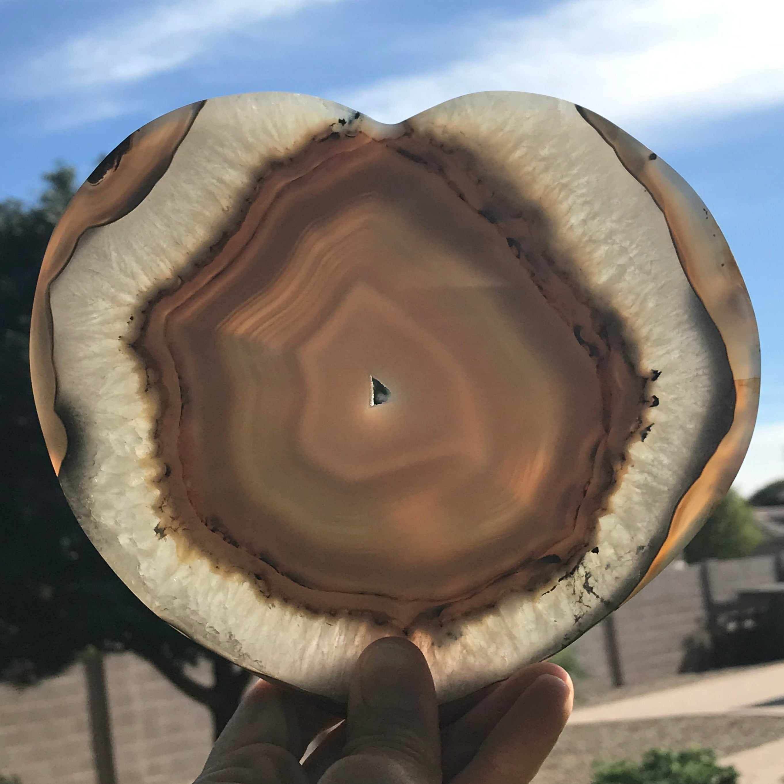Translucent Blue Agate and Quartz Heart Slice