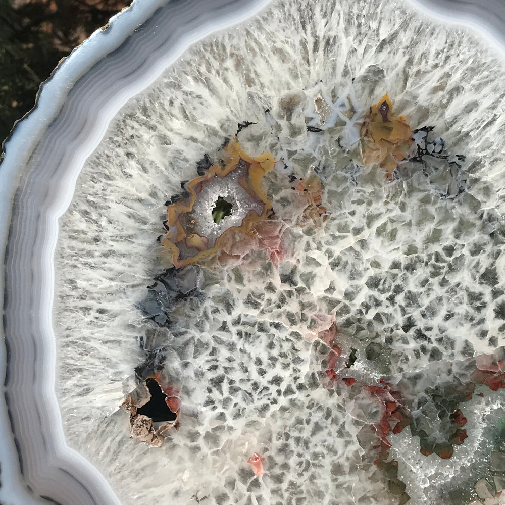 Multicolored Quartz Surrounded Agate Slice