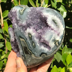 Green Agate/Amethyst Standing Heart