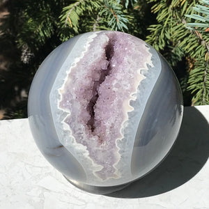 Scalloped Banded Agate and Amethyst Sphere