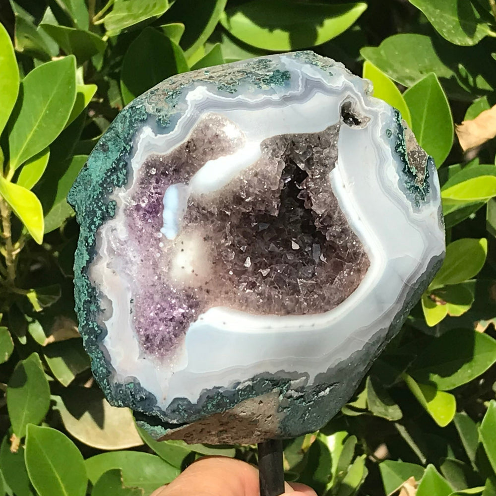 Standing Light Blue Agate and Amethyst Geode