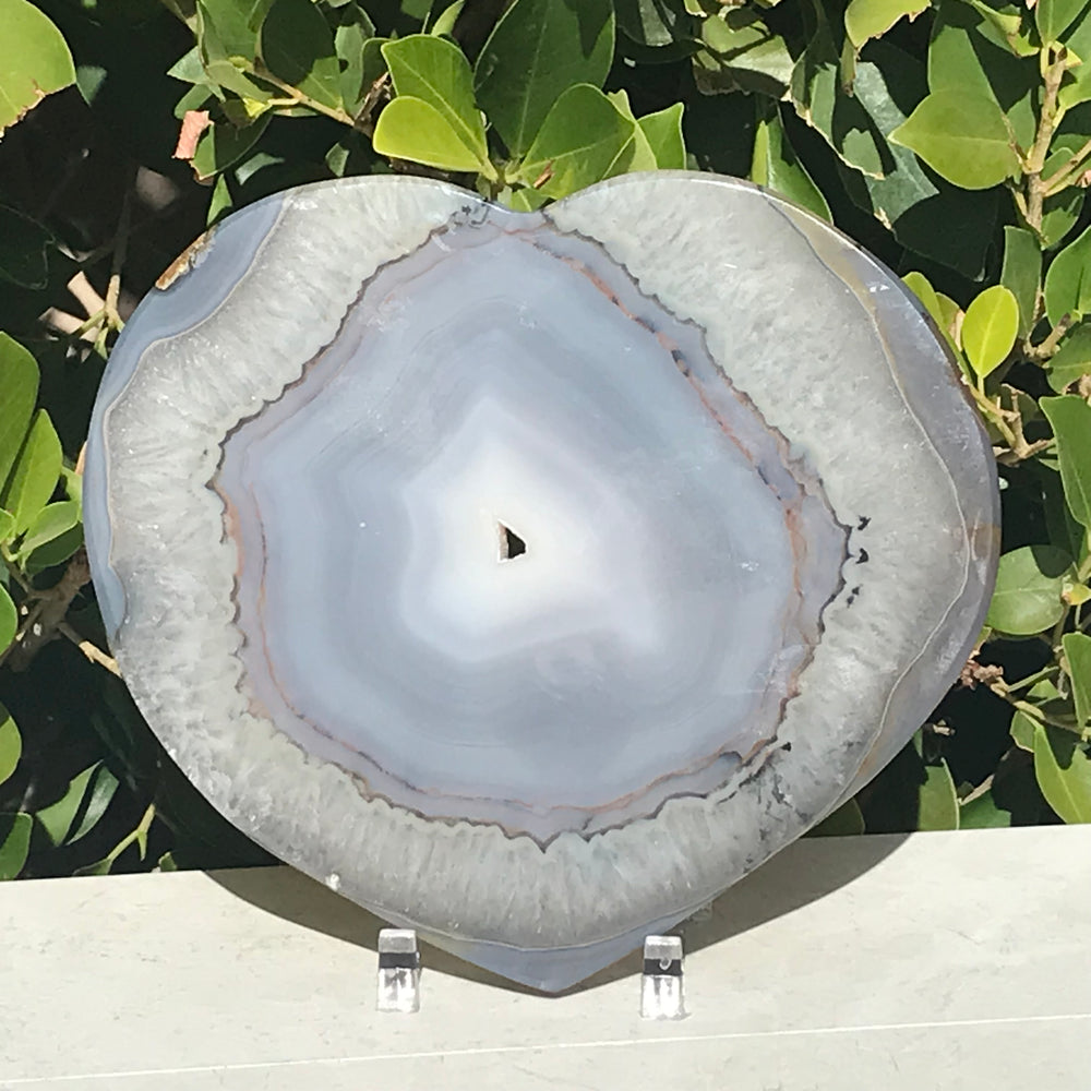 Translucent Blue Agate and Quartz Heart Slice