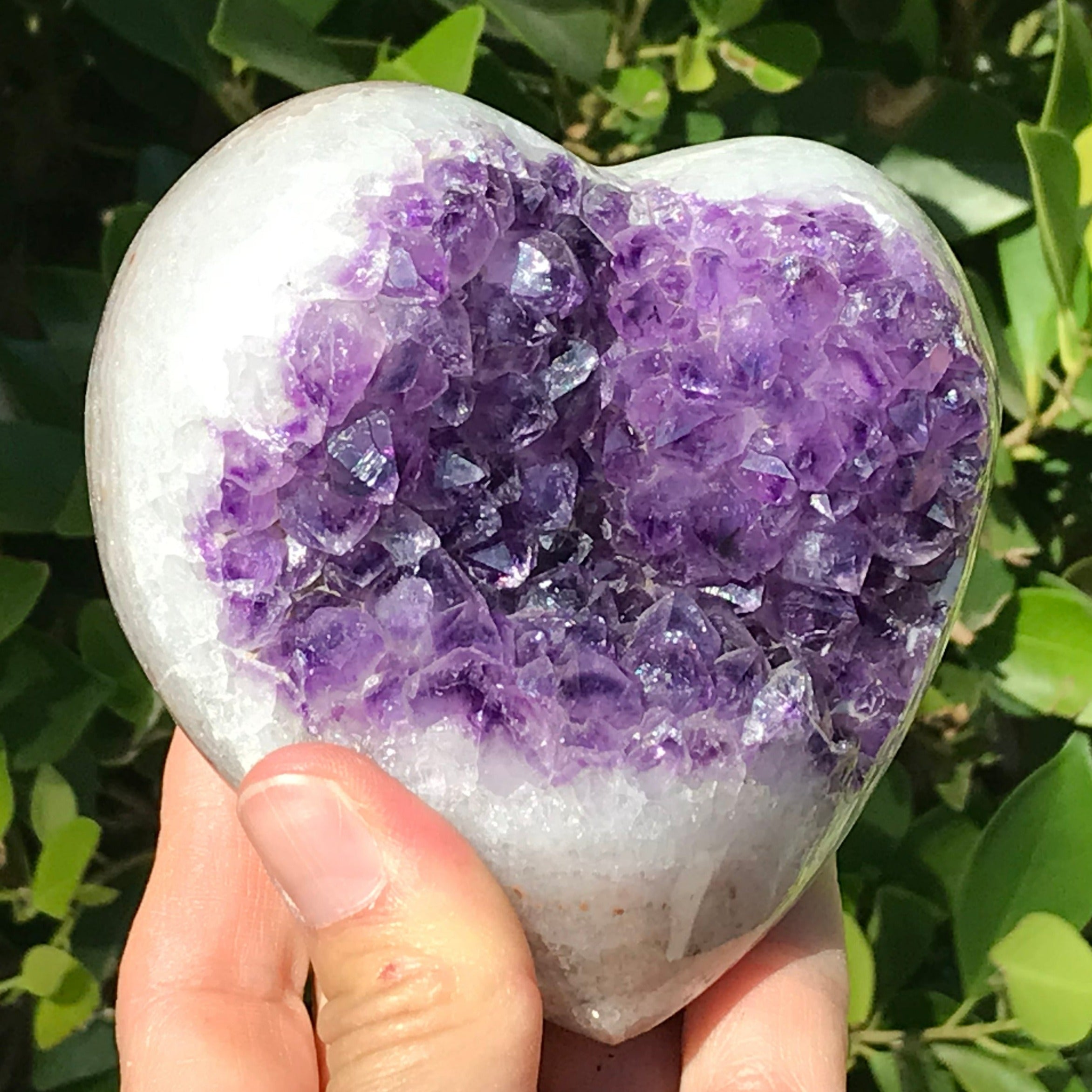 Heart Shaped Brazilian Agate with Large Amethyst Crystals