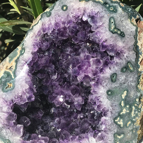 Amethyst Geode with Green Agate Eyes