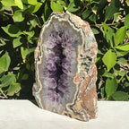 Green and Gold Banded Amethyst Geode