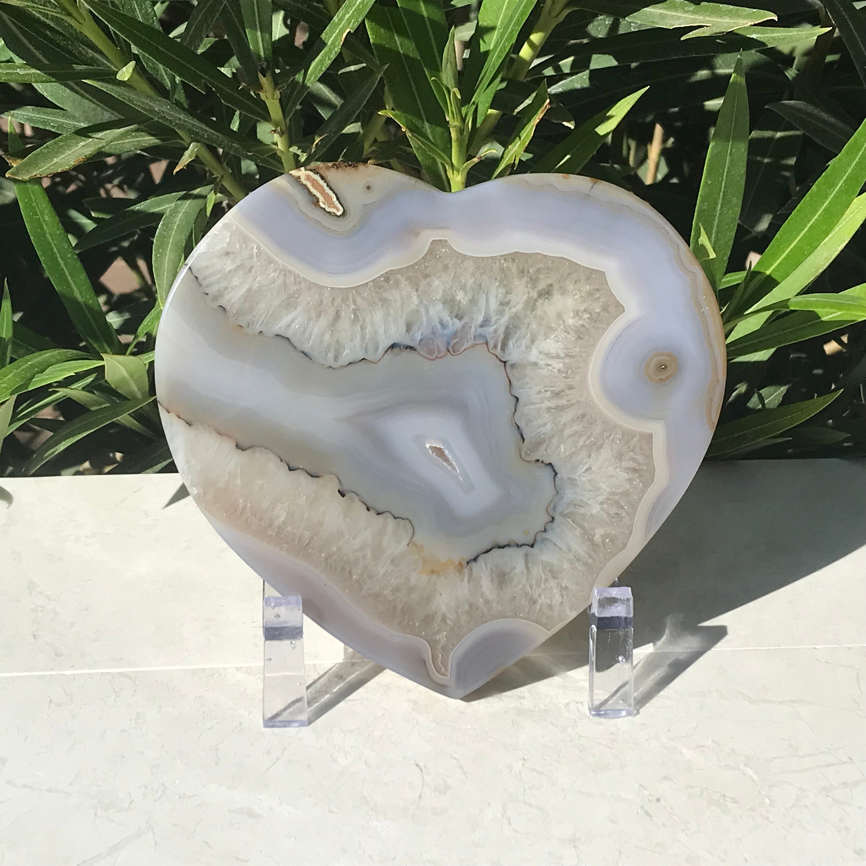 Translucent Quartz and Blue Agate Heart