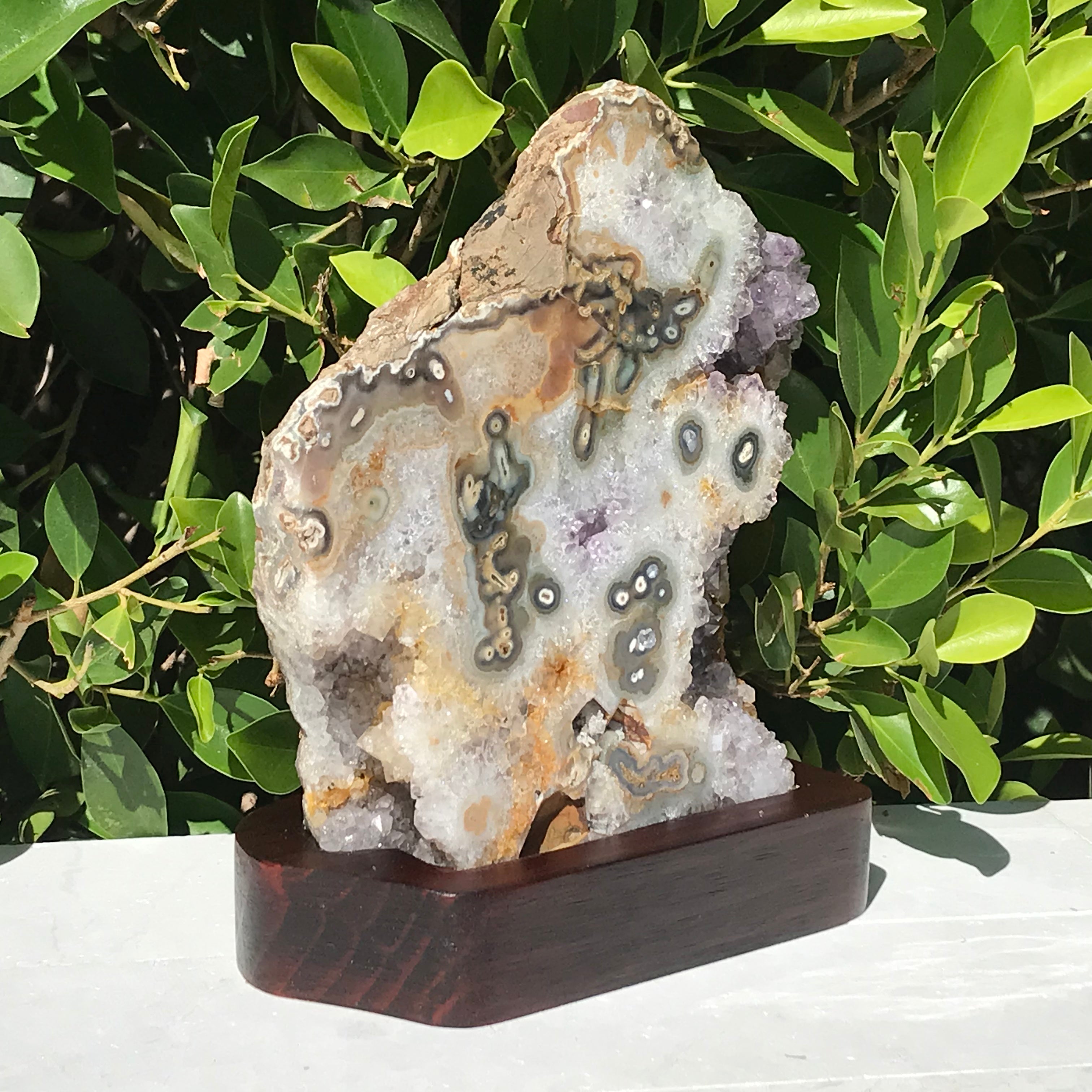 Green Orbed Agate and Amethyst Freeform