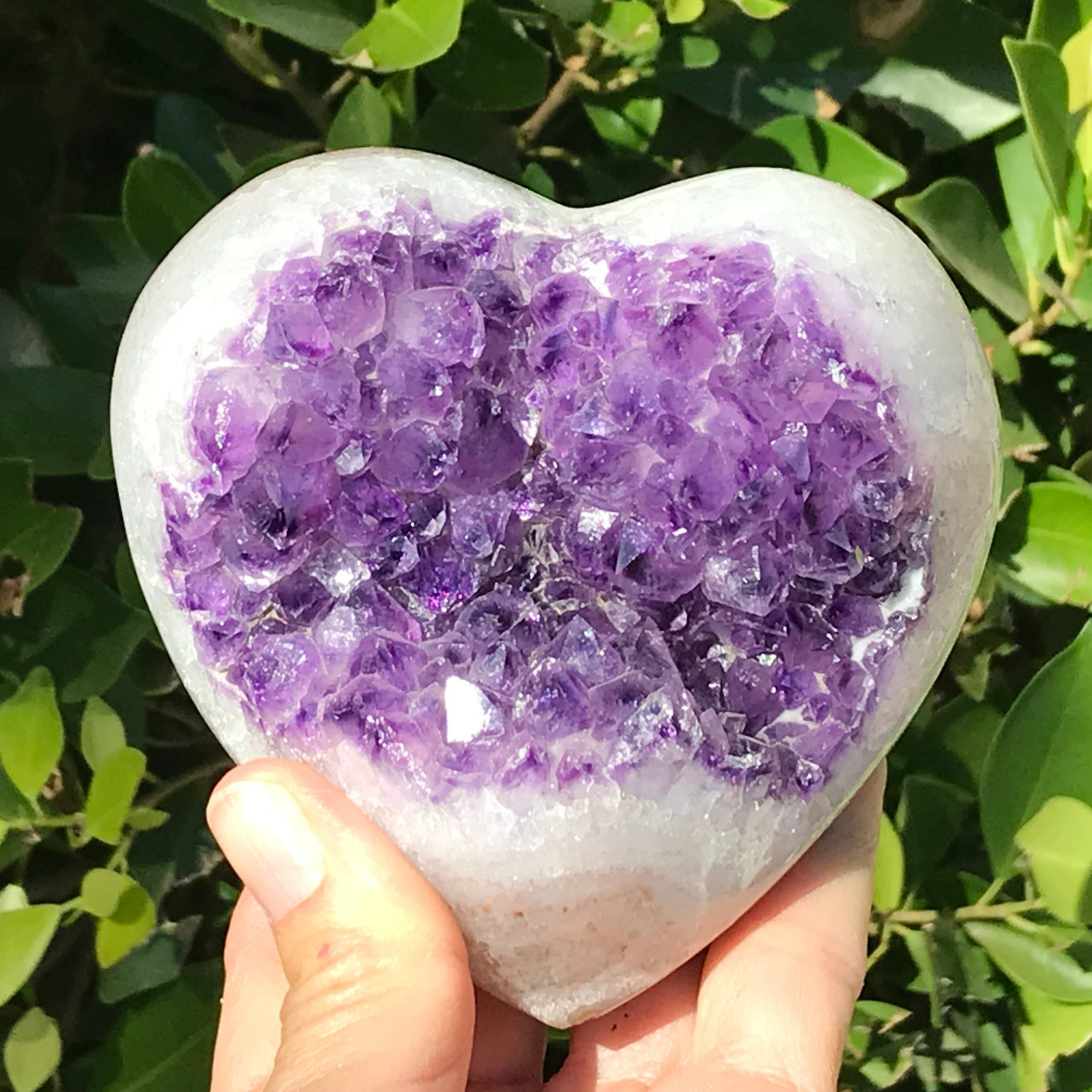 Heart Shaped Brazilian Agate with Large Amethyst Crystals