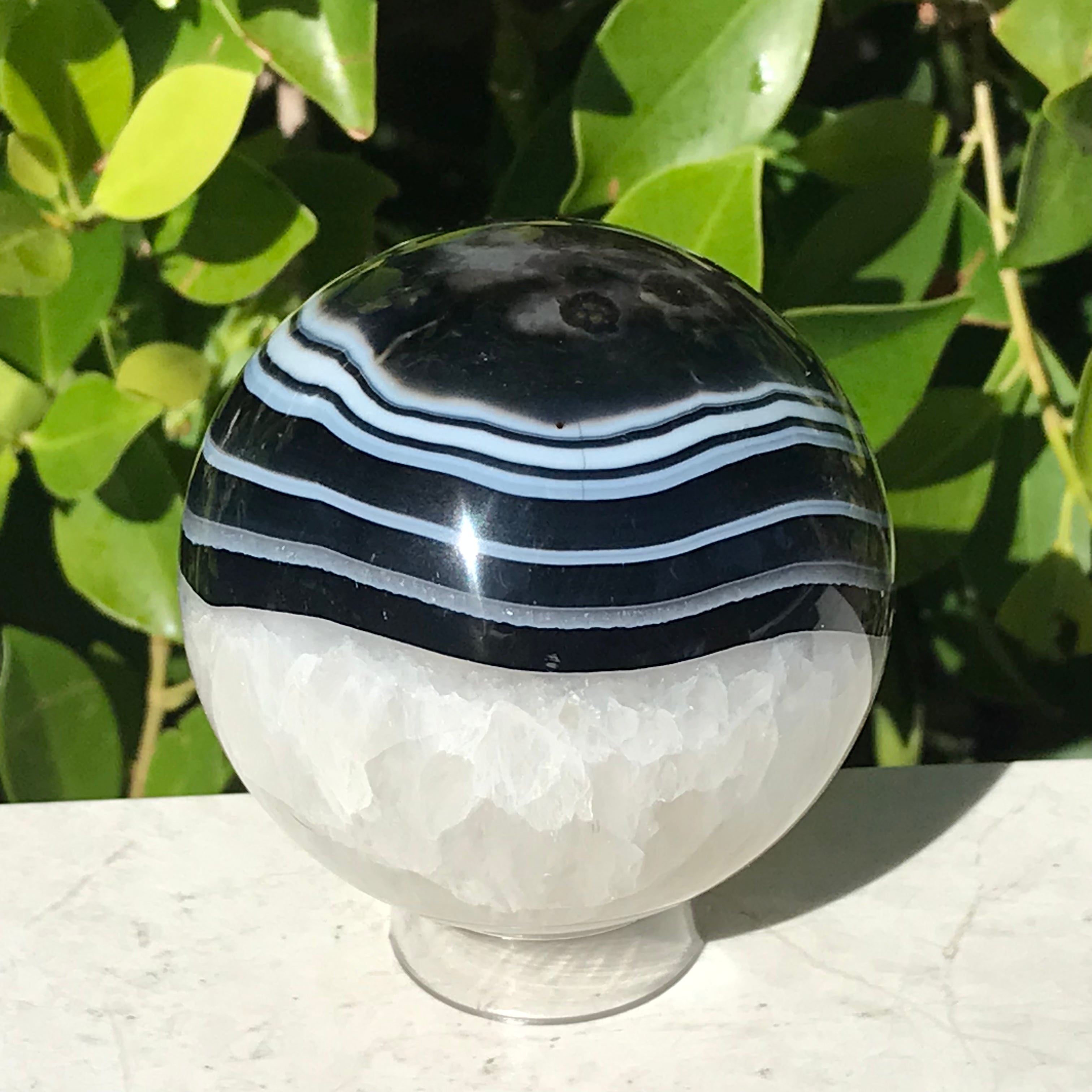Banded Agate and Quartz Crystal Sphere
