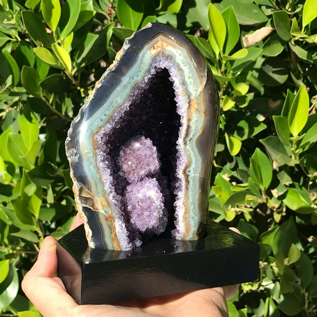 Polished Amethyst with Green Agate Geode