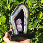 Polished Amethyst with Green Agate Geode