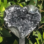 Standing Black Crystal Faced Green Agate Heart