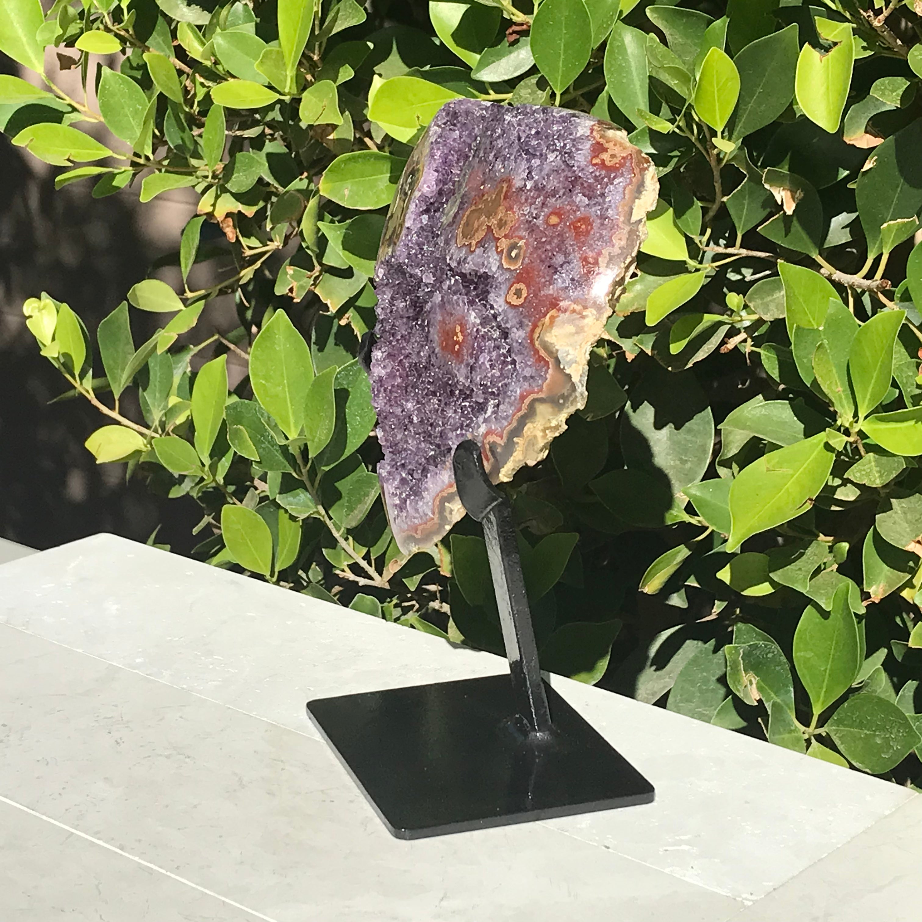 Ornate Red and Orange Agate Embellished Amethyst Plate
