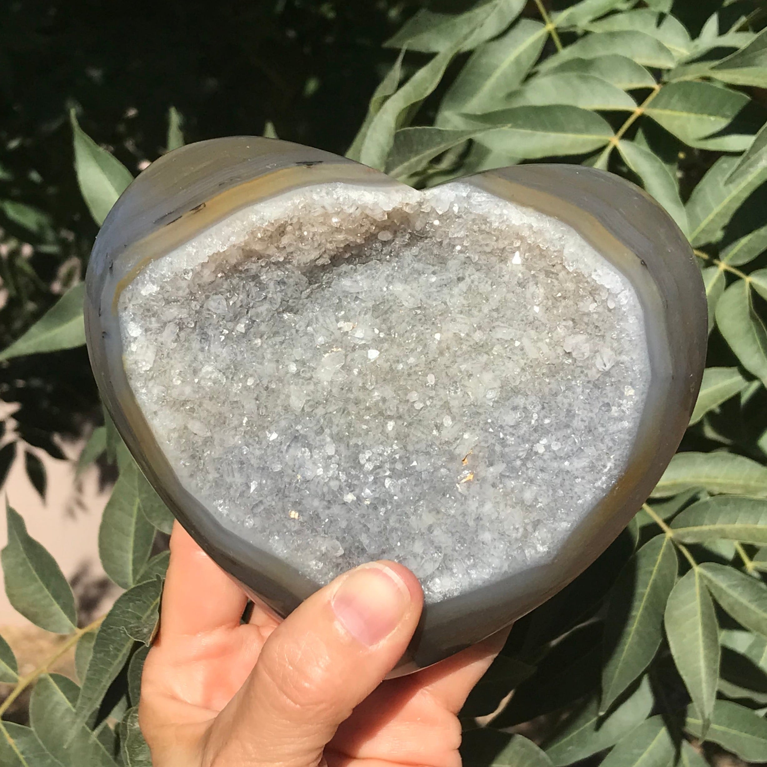 Quartz Crystal Filled Agate Geode Heart