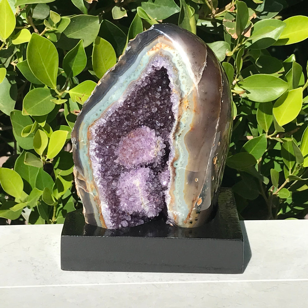 Polished Amethyst with Green Agate Geode