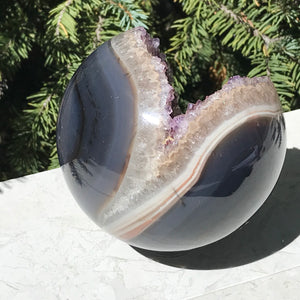 Delicately Detailed Agate and Amethyst Sphere