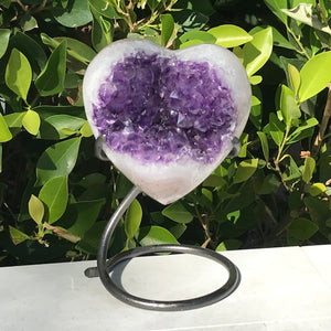 Heart Shaped Brazilian Agate with Large Amethyst Crystals