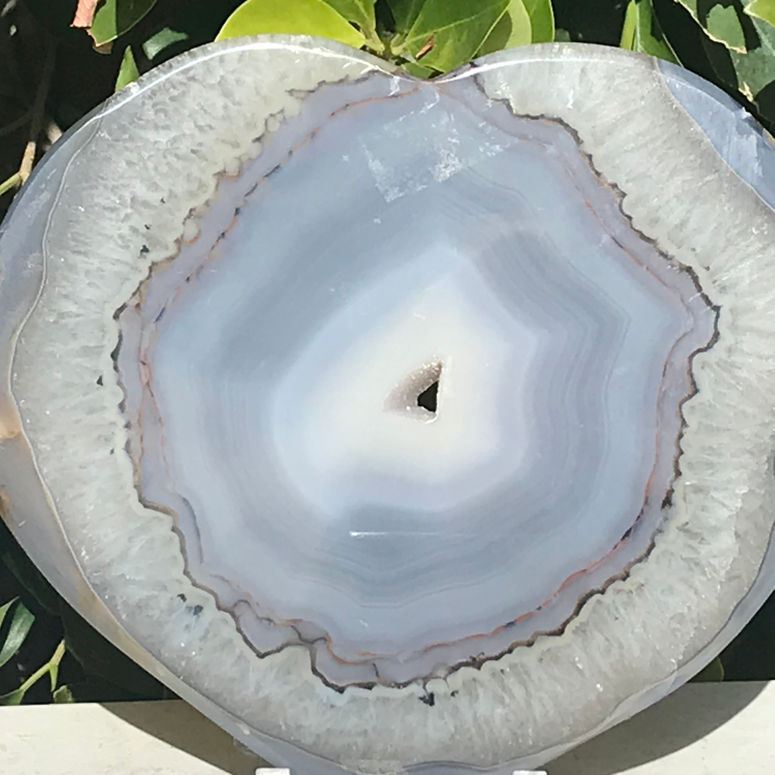 Translucent Blue Agate and Quartz Heart Slice
