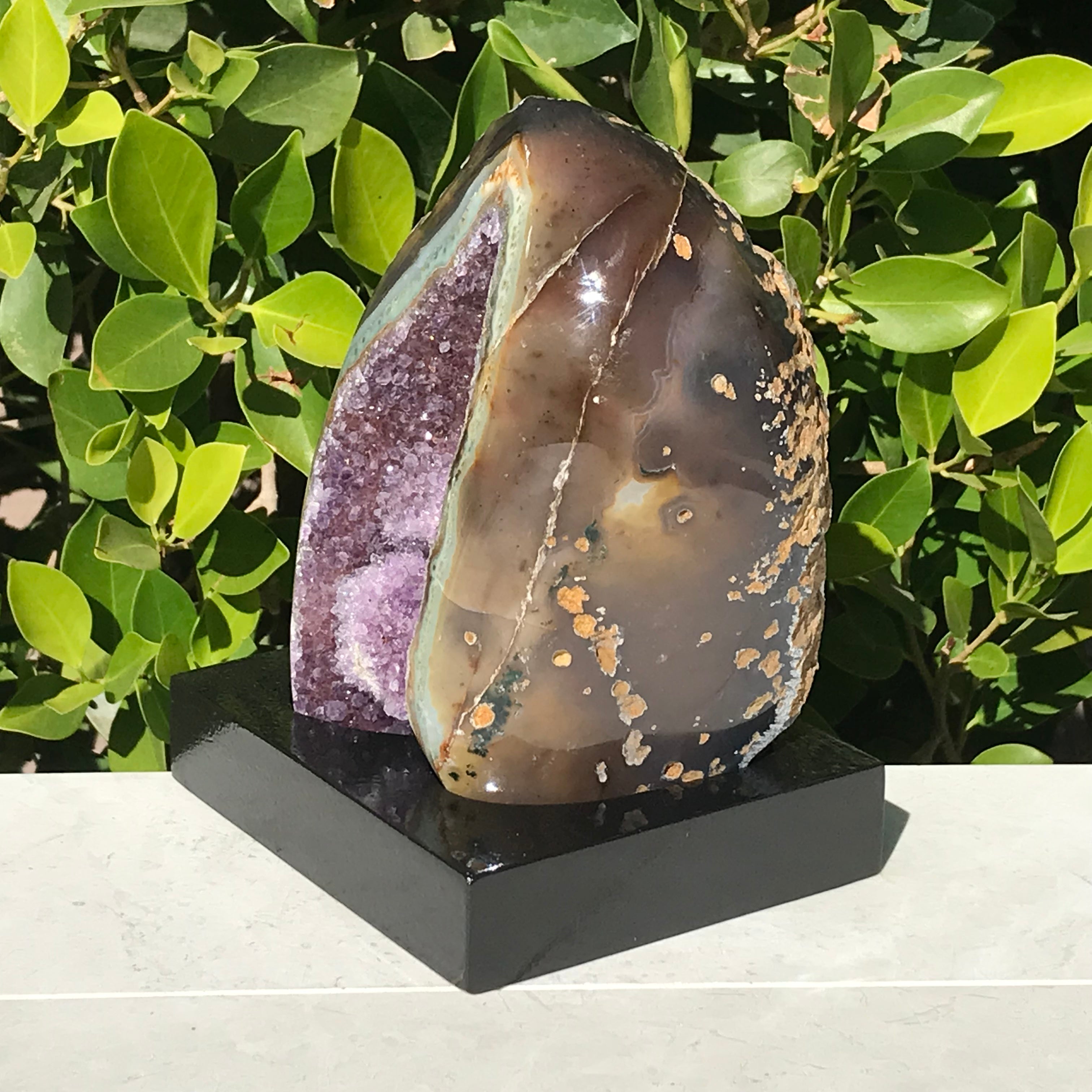 Polished Amethyst with Green Agate Geode