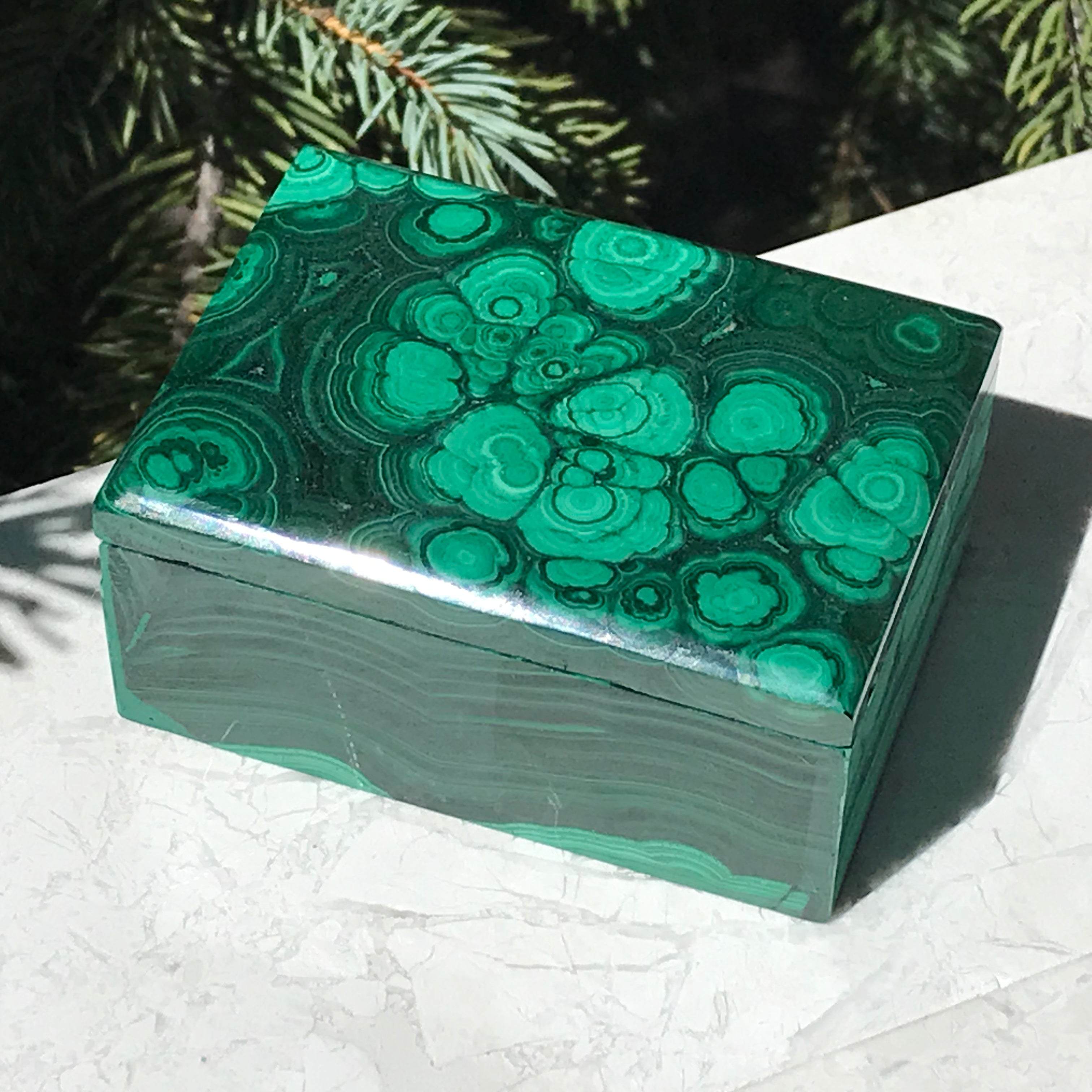 Floral Patterned Malachite Box