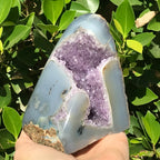 Polished Blue Agate with Amethyst Geode