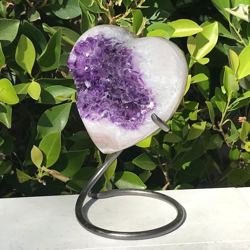 Heart Shaped Brazilian Agate with Large Amethyst Crystals