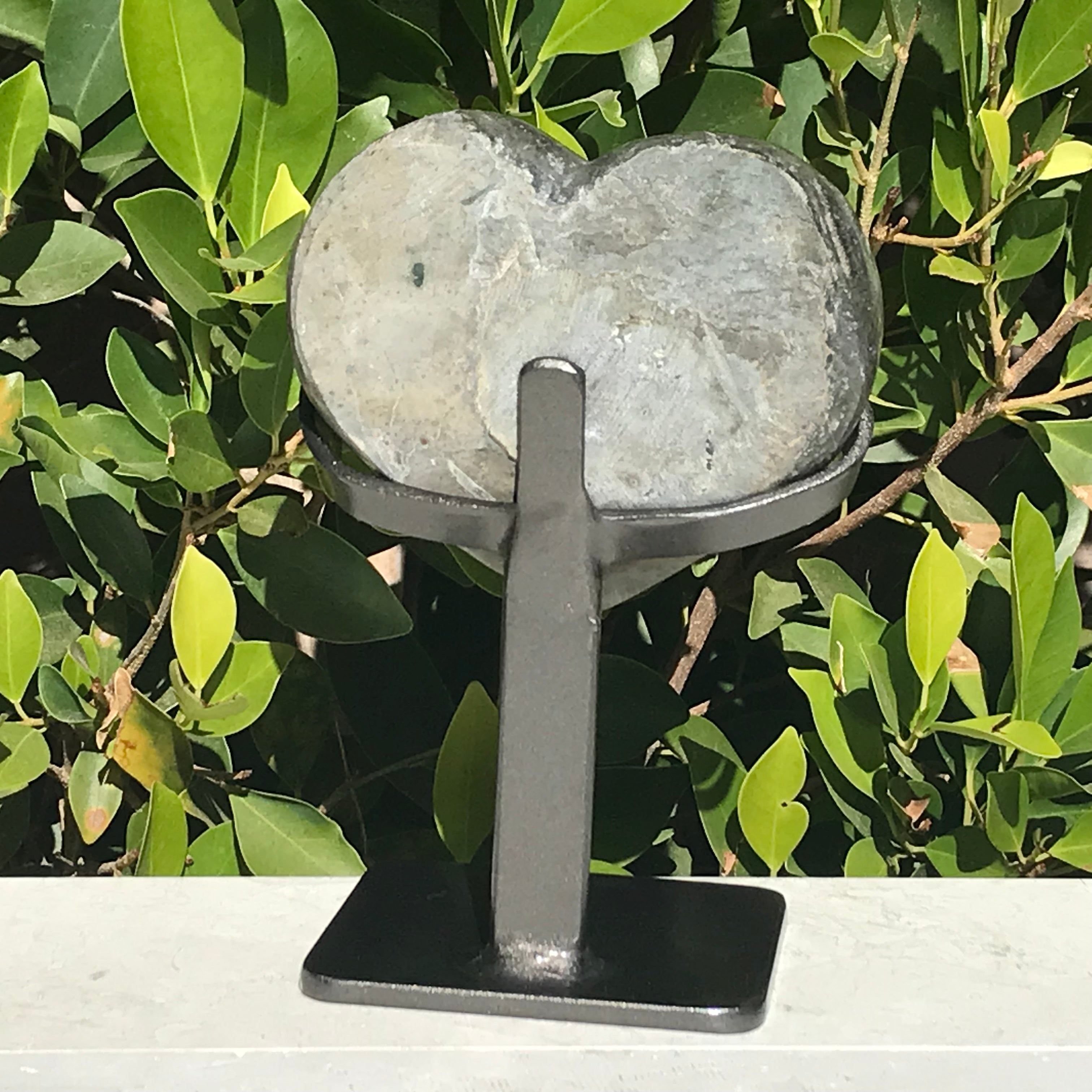 Standing Black Crystal Faced Green Agate Heart