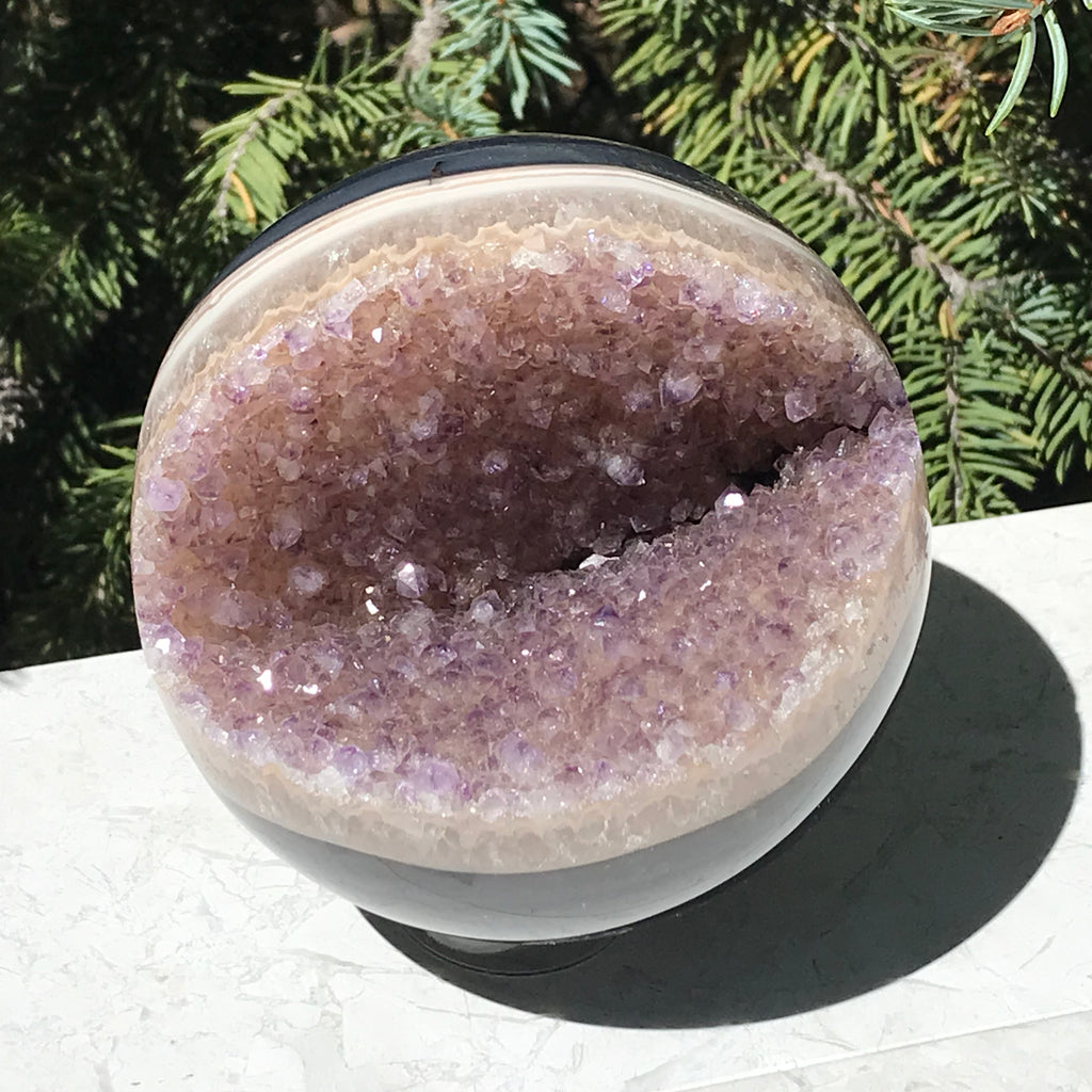 Delicately Detailed Agate and Amethyst Sphere