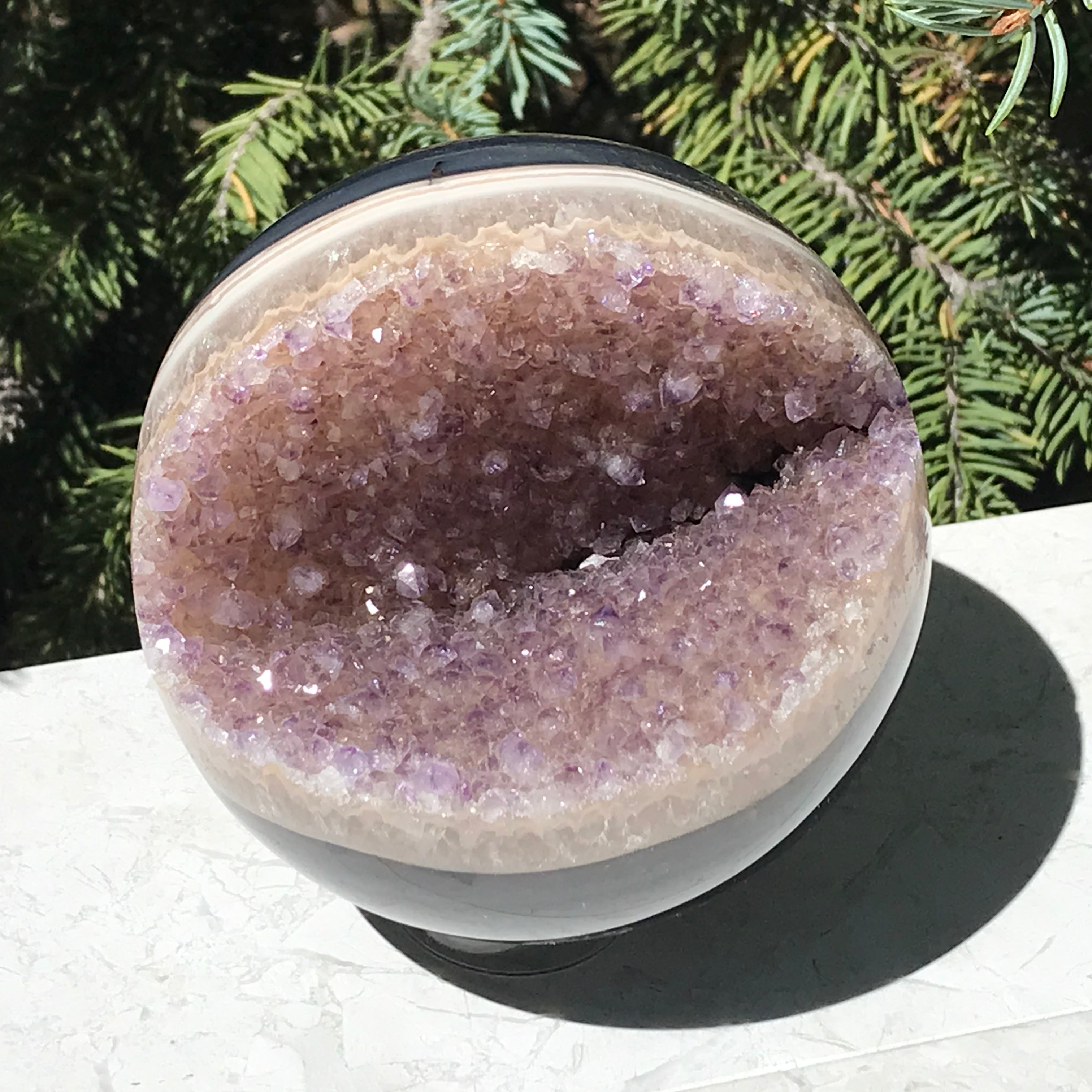 Delicately Detailed Agate and Amethyst Sphere