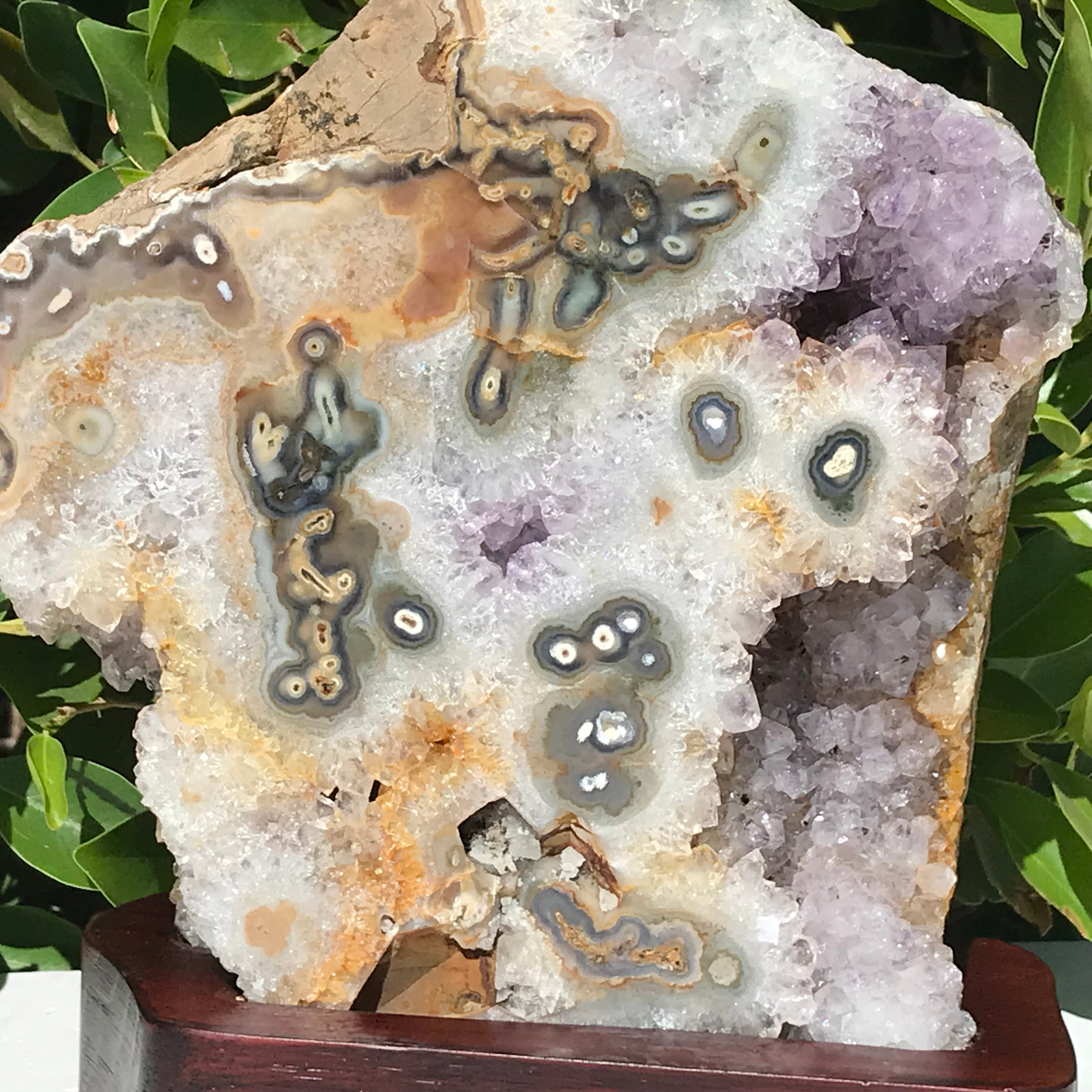 Green Orbed Agate and Amethyst Freeform
