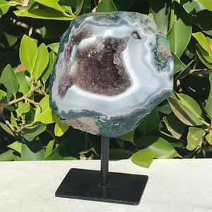 Standing Light Blue Agate and Amethyst Geode