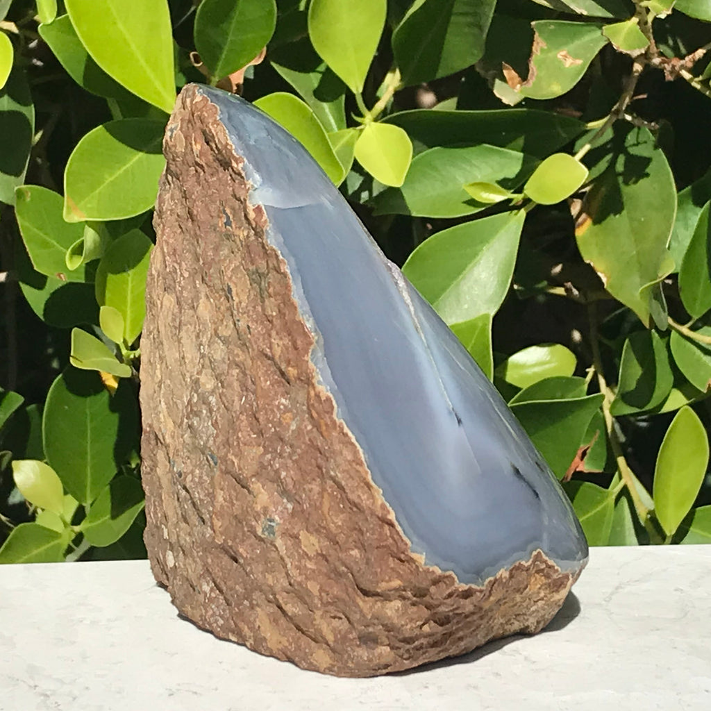 Polished Blue Agate with Amethyst Geode