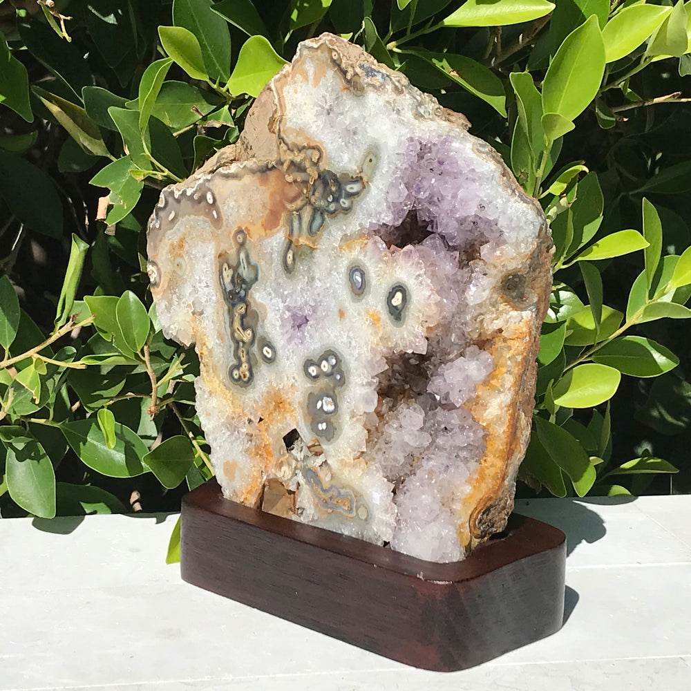 Green Orbed Agate and Amethyst Freeform