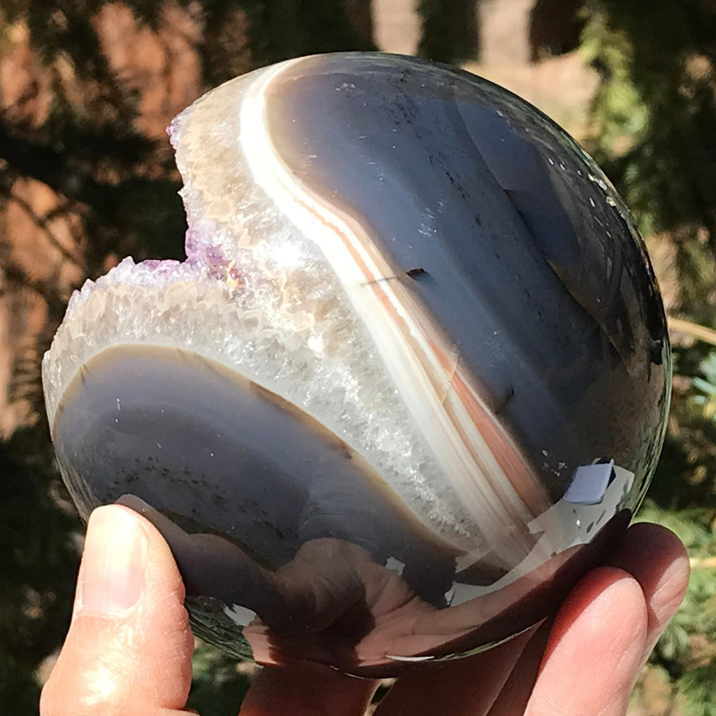 Delicately Detailed Agate and Amethyst Sphere
